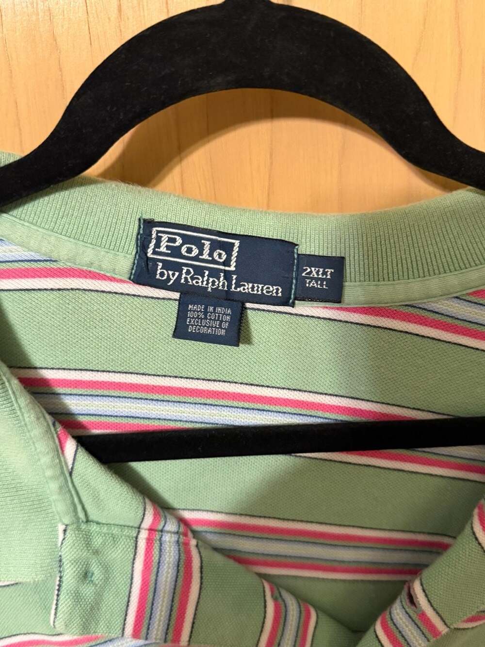 Polo by Ralph Lauren Men's Green Pink Striped Short Sleeve Polo Shirt 2XLT Tall